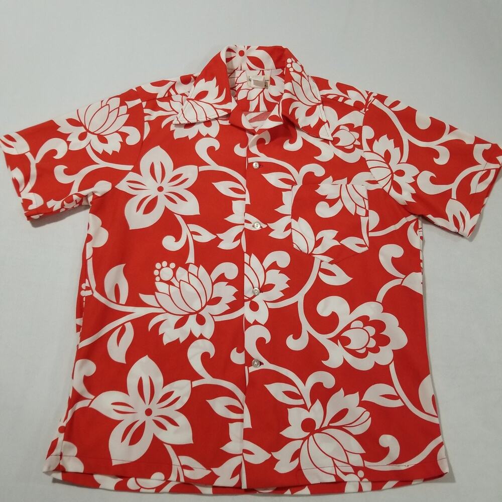 Vintage Hukilau Fashions Shirt Mens Large Hawaiian Aloha Floral 60s 70s Camp